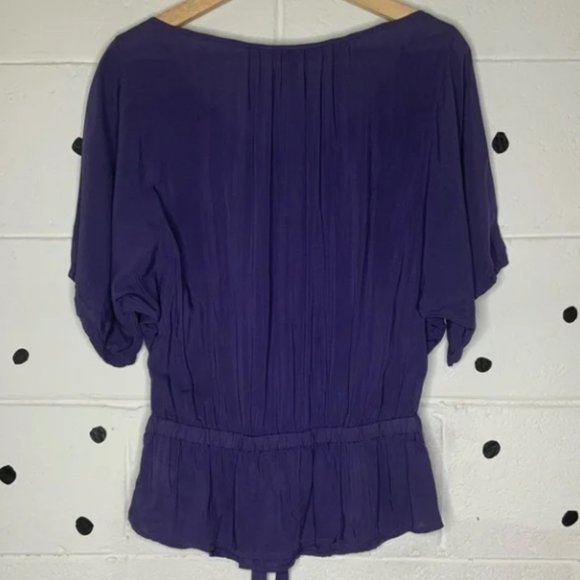 Purple Peplum Blouse with Tie Waist - Picture 2 of 3